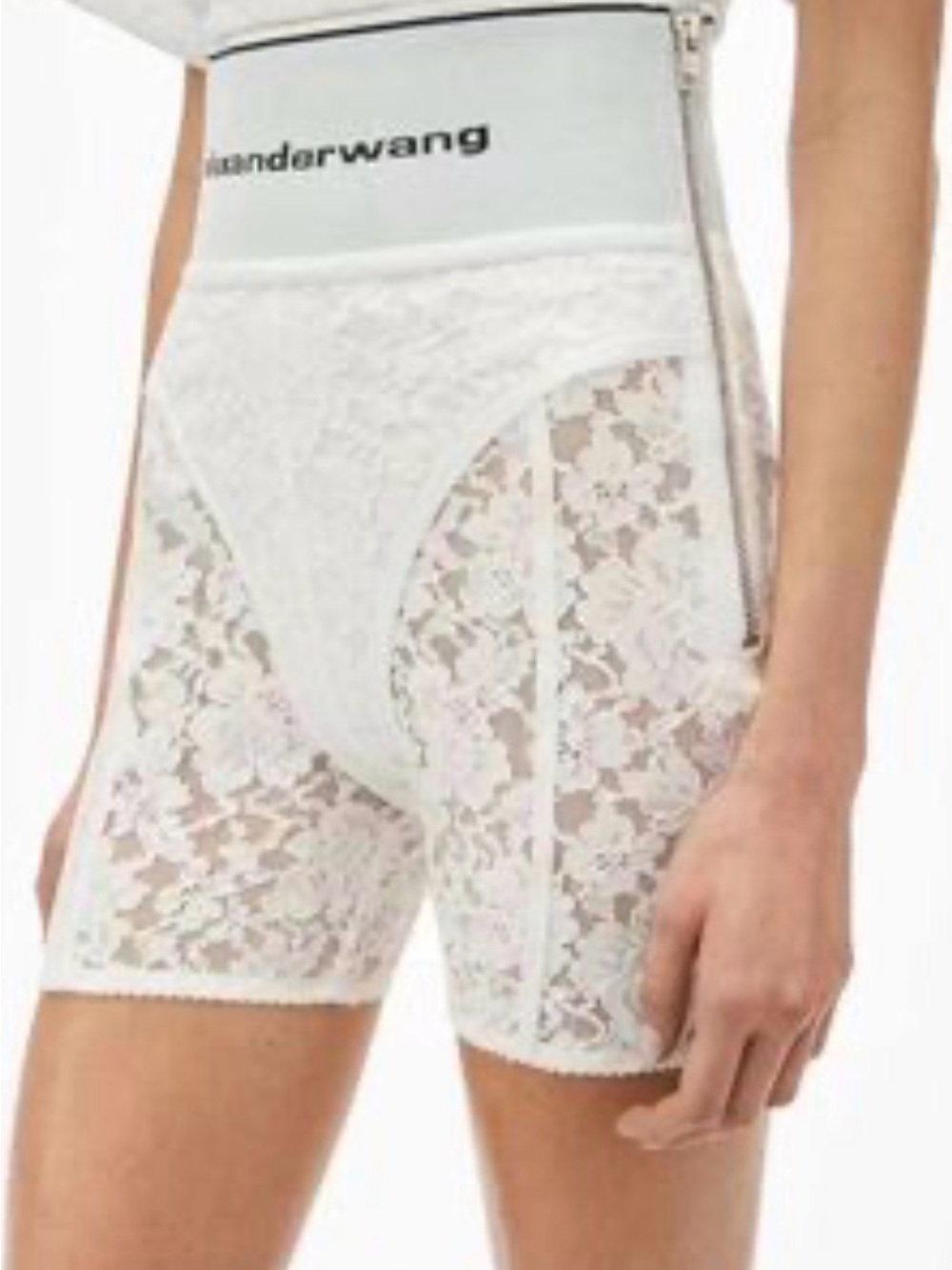 Alexander Wang Logo Elastic Lace Bike Shorts In Ivory Small $295